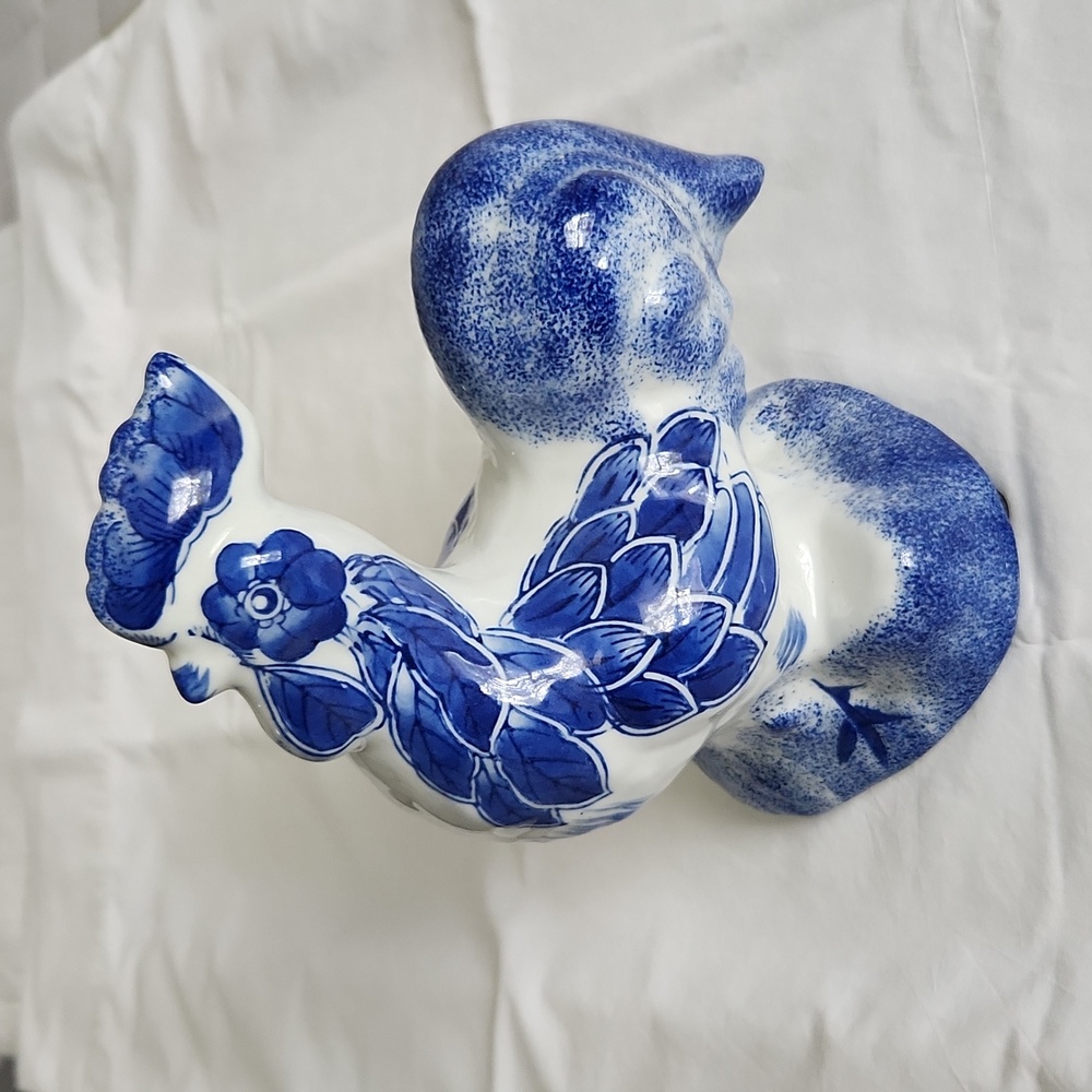 Blue and White Ceramic Rooster